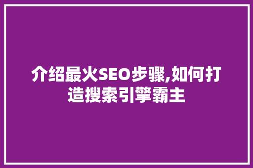 介绍最火SEO步骤,如何打造搜索引擎霸主