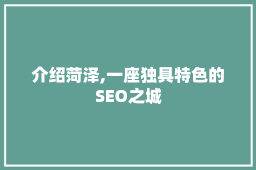 介绍菏泽,一座独具特色的SEO之城
