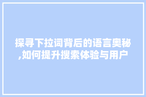 探寻下拉词背后的语言奥秘,如何提升搜索体验与用户体验 SEO关键词