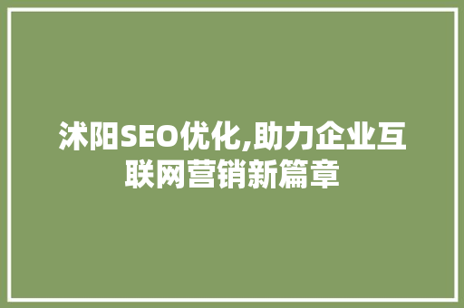 沭阳SEO优化,助力企业互联网营销新篇章 搜狗SEO
