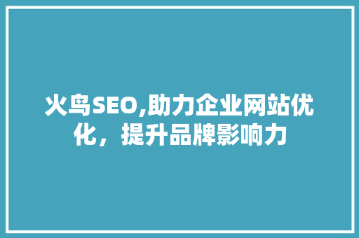 火鸟SEO,助力企业网站优化，提升品牌影响力