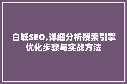 白城SEO,详细分析搜索引擎优化步骤与实战方法 搜狗SEO
