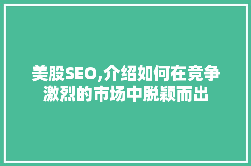 美股SEO,介绍如何在竞争激烈的市场中脱颖而出 神马SEO