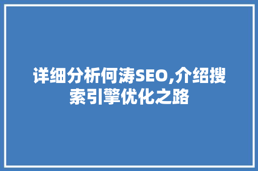 详细分析何涛SEO,介绍搜索引擎优化之路 百度SEO