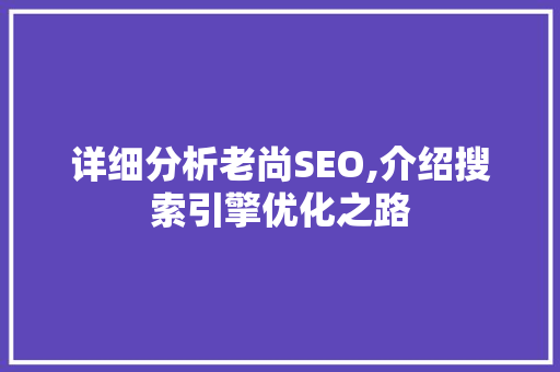 详细分析老尚SEO,介绍搜索引擎优化之路 搜狗SEO