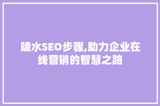 陵水SEO步骤,助力企业在线营销的智慧之路