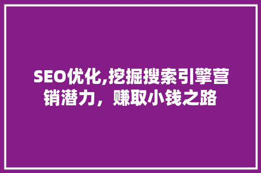 SEO优化,挖掘搜索引擎营销潜力，赚取小钱之路 百度SEO