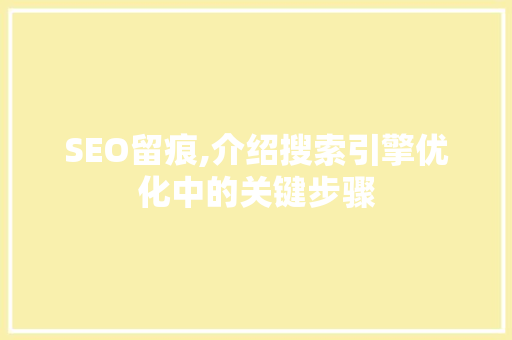 SEO留痕,介绍搜索引擎优化中的关键步骤 神马SEO