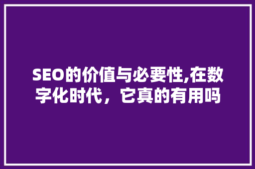 SEO的价值与必要性,在数字化时代，它真的有用吗 神马SEO