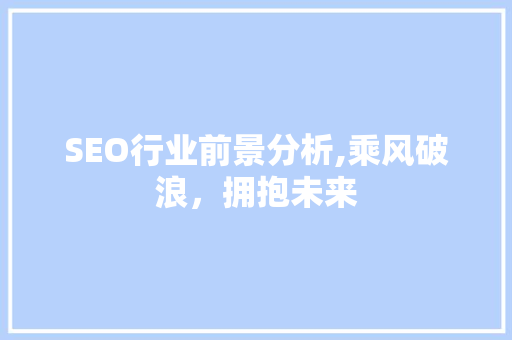 SEO行业前景分析,乘风破浪，拥抱未来