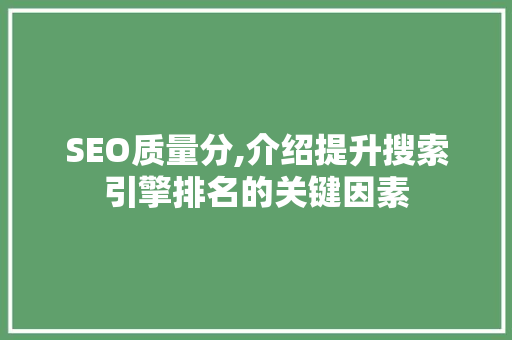 SEO质量分,介绍提升搜索引擎排名的关键因素