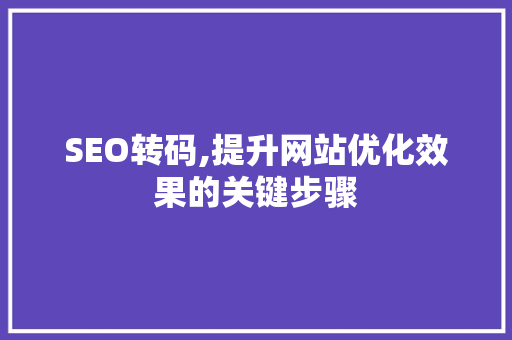 SEO转码,提升网站优化效果的关键步骤