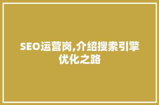 SEO运营岗,介绍搜索引擎优化之路