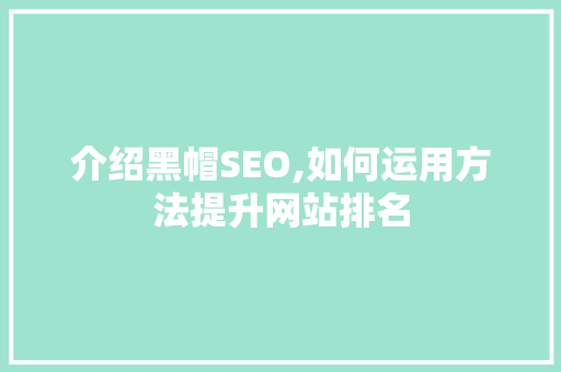 介绍黑帽SEO,如何运用方法提升网站排名 百度SEO 介绍黑帽SEO,如何运用方法提升网站排名 百度SEO