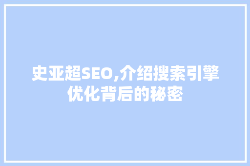史亚超SEO,介绍搜索引擎优化背后的秘密 网站建设公司