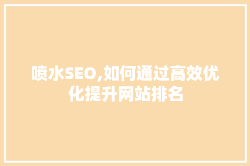 喷水SEO,如何通过高效优化提升网站排名