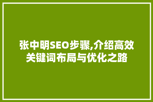 张中明SEO步骤,介绍高效关键词布局与优化之路 百度SEO