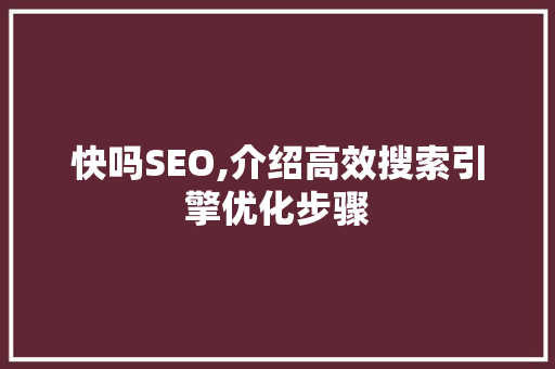 快吗SEO,介绍高效搜索引擎优化步骤 百度SEO