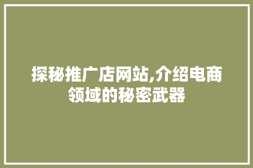 探秘推广店网站,介绍电商领域的秘密武器 神马SEO