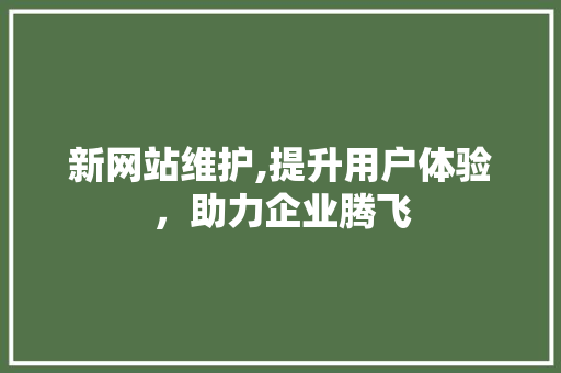 新网站维护,提升用户体验，助力企业腾飞