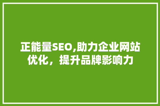 正能量SEO,助力企业网站优化，提升品牌影响力