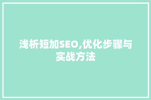 浅析短加SEO,优化步骤与实战方法 SEO关键词