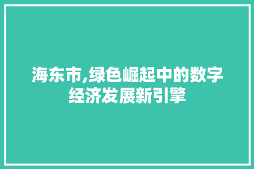 海东市,绿色崛起中的数字经济发展新引擎