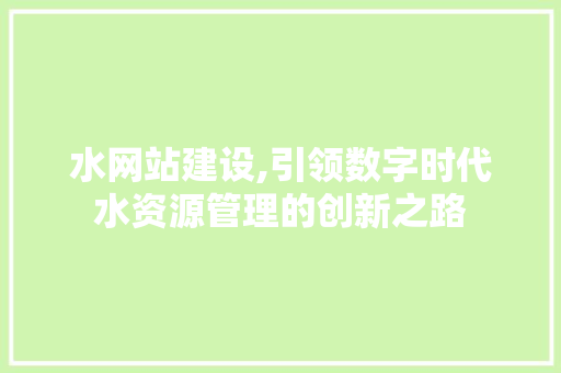 水网站建设,引领数字时代水资源管理的创新之路