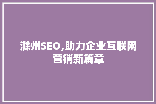 滁州SEO,助力企业互联网营销新篇章