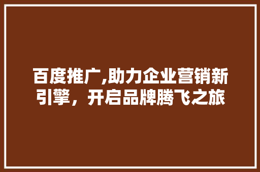 百度推广,助力企业营销新引擎，开启品牌腾飞之旅