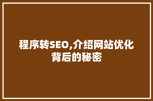 程序转SEO,介绍网站优化背后的秘密