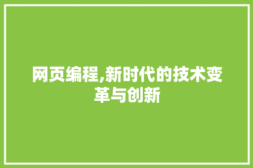 网页编程,新时代的技术变革与创新 SEO关键词
