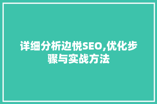 详细分析边悦SEO,优化步骤与实战方法 神马SEO