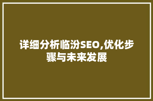 详细分析临汾SEO,优化步骤与未来发展 神马SEO