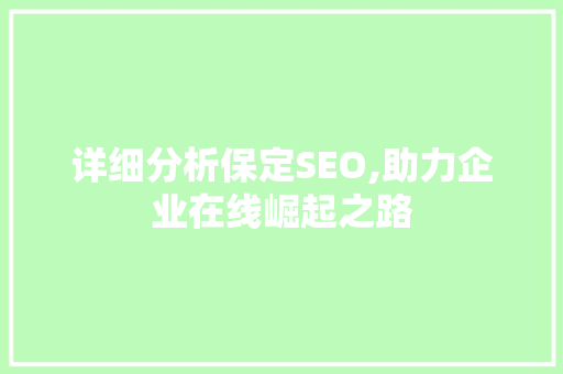 详细分析保定SEO,助力企业在线崛起之路