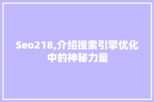 Seo218,介绍搜索引擎优化中的神秘力量 必应SEO