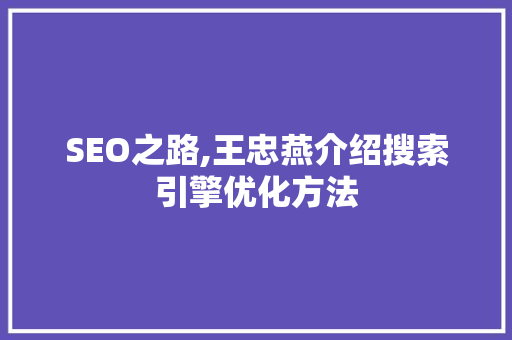 SEO之路,王忠燕介绍搜索引擎优化方法