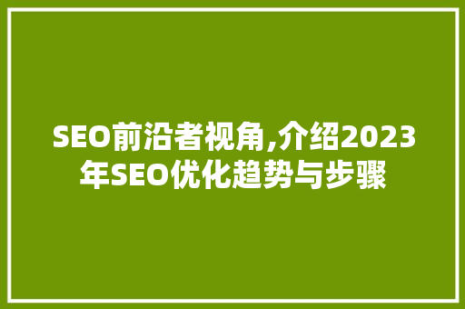 SEO前沿者视角,介绍2023年SEO优化趋势与步骤 神马SEO