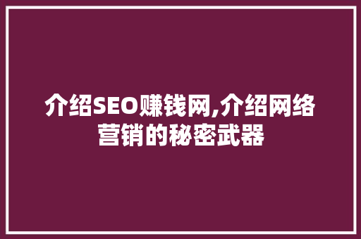 介绍SEO赚钱网,介绍网络营销的秘密武器 SEO关键词
