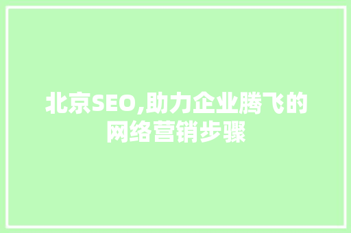 北京SEO,助力企业腾飞的网络营销步骤 必应SEO