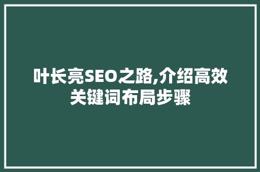 叶长亮SEO之路,介绍高效关键词布局步骤 必应SEO