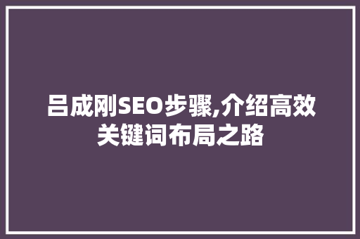 吕成刚SEO步骤,介绍高效关键词布局之路