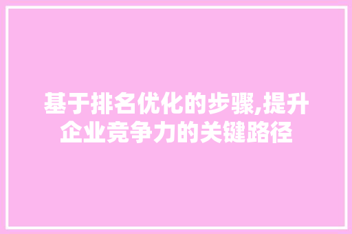基于排名优化的步骤,提升企业竞争力的关键路径 百度SEO