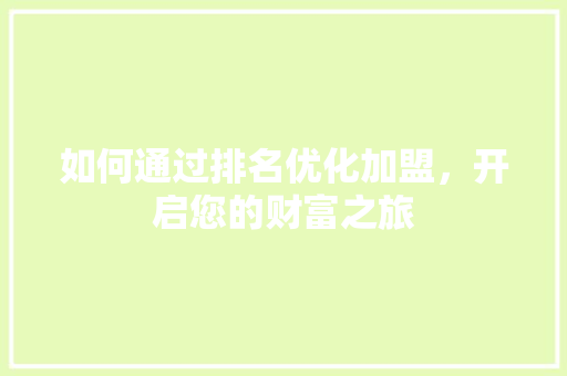如何通过排名优化加盟，开启您的财富之旅 SEO关键词
