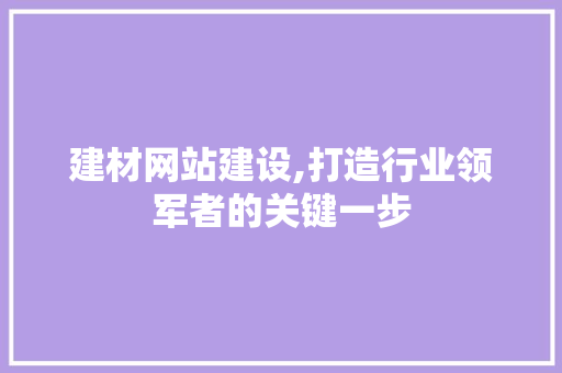 建材网站建设,打造行业领军者的关键一步 网站建设公司