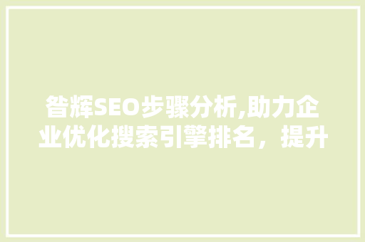 昝辉SEO步骤分析,助力企业优化搜索引擎排名，提升品牌影响力 SEO关键词