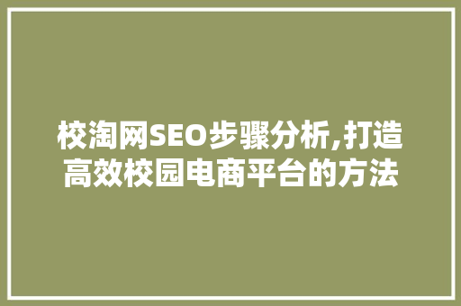 校淘网SEO步骤分析,打造高效校园电商平台的方法