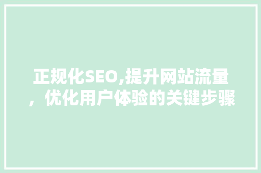 正规化SEO,提升网站流量，优化用户体验的关键步骤