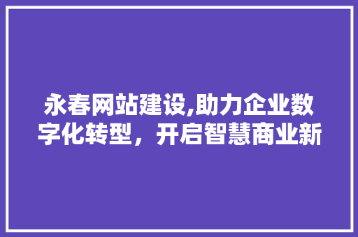 永春网站建设,助力企业数字化转型，开启智慧商业新篇章