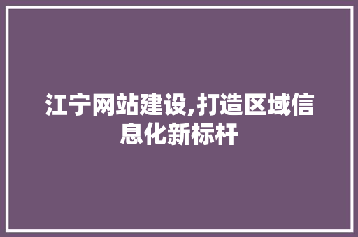 江宁网站建设,打造区域信息化新标杆